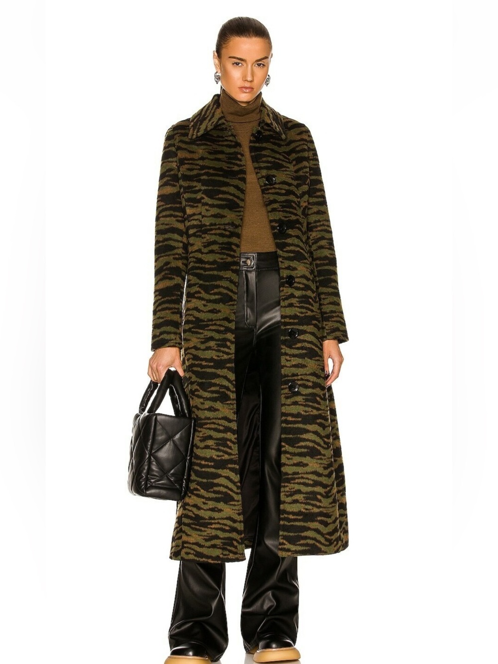 STAND STUDIO Donatella Green Zebra Wool Blend Long Coat NWT EU 36 Statement Coat